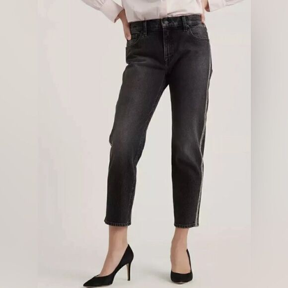 Lucky Brand Sienna Boyfriend Cropped Black Jeans Rhinestone Side Size 00/ 28 - Picture 1 of 16